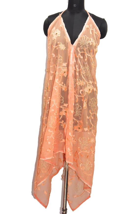 Amazing Boho Embellished Maxi Dress Bohemian Kaftan Peach Gold Dress Copper  Beaded Evening Hand Embroidered Maxi Embellished Back Open Dress - Etsy