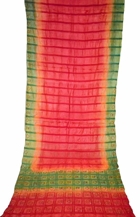 Buy Antique Indian Vintage Traditional Pure Khadi Silk Saree Bandhani Printed Handmade Embroidery Used Art Deco Craft Fabric Sarong Sari 5 Yard Online in India Etsy