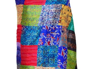 Antiguo vintage indio Kantha viejo bordado hecho a mano trabajo artesanía tela 100% pura seda Dupatta bufanda estola mujeres multicolor bufanda chal