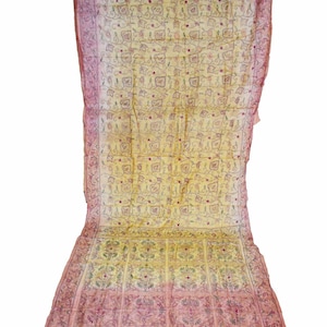 Vintage Beautiful Indian Kantha West Bengal Saree Handmade 100% Pure Silk Saree Floral Embroidery Thread Work Indian Sarong Fabric Sari 5 YD