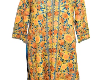 Robe / Kurti Vintage Indien - Soie Brodée Crewel - Taille XL - Style Bohème - Neuf Sans Étiquettes