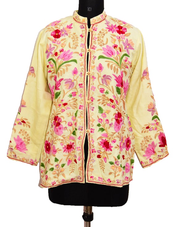 ethnic jacket cashmere 100% Pure Woolen flowers ha