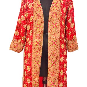 Beautiful Boho Vintage Very Heavy Dupatta Open Kimono Jacket Kaftan Venice Gold Beaded Embroidered Embellished Jacket Evening Long Jacket
