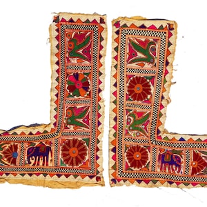 Vintage Old Gujarati Doorway Decor, Wall Hanging, Handmade Embroidery Mirror Work Door Hanging L Shape, Ahir Banjara Tribe&#39;s Home Decoration