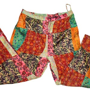 Ethnic Beautiful Vintage Indian Kantha Multi Patch Work West Bengal Unique Pants Silk Fabric Hand Embroidery Work Traditional Quilt Pants