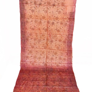Antique Beautiful Vintage Indian Kantha West Bengal Saree 100% Pure Silk Brown Saree Leaves Hand Embroidery Thread Work Sarong Fabric Sari