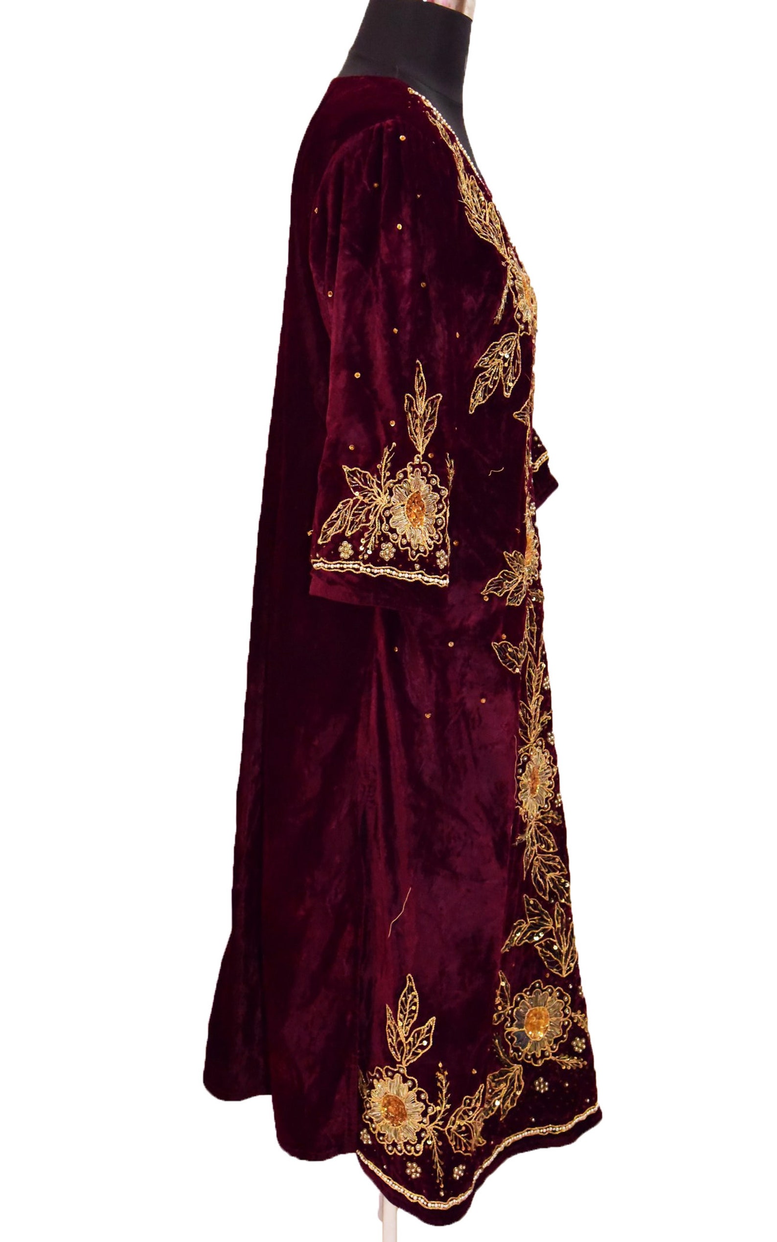Antique Velvet Kaftan - Indian Robe - Embroidered Gown - Royal Dress ...