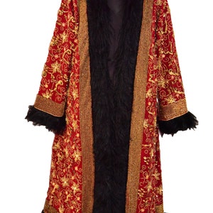 Beautiful Boho Party Wear Black Faux fur Coat Vintage Maroon Jacket Indian Beaded Embroidered Banjara Music Festival Look Long Coat Jacket