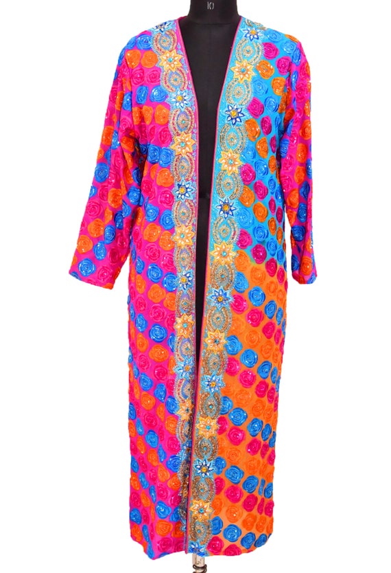 Beautiful Vintage Boho Indian Saree Long Kimono J… - image 1
