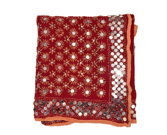 Stola Indiana Antica Vintage In Stile Punjabi, Sciarpa Lunga, Con Fiori, Fatta A Mano, Con Perline, Ricamata, Phulkari, Dupatta, Velo, Hijab, Tessuto Georgette - Italia - Foto 11