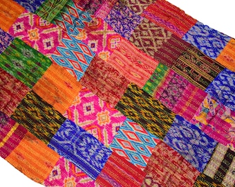 Antiguo vintage indio Kantha bordado a mano trabajo artesanía Patola tela 100% pura seda Dupatta bufanda estola mujeres multicolor bufanda chal