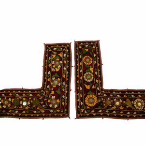 Vinage Gujarati Doorway Decor, Wall Hanging, Handmade Embroidery Mirror Work L Shape Pair Wall Decor Banjara Tribe&#39;s Home Decoration Decor