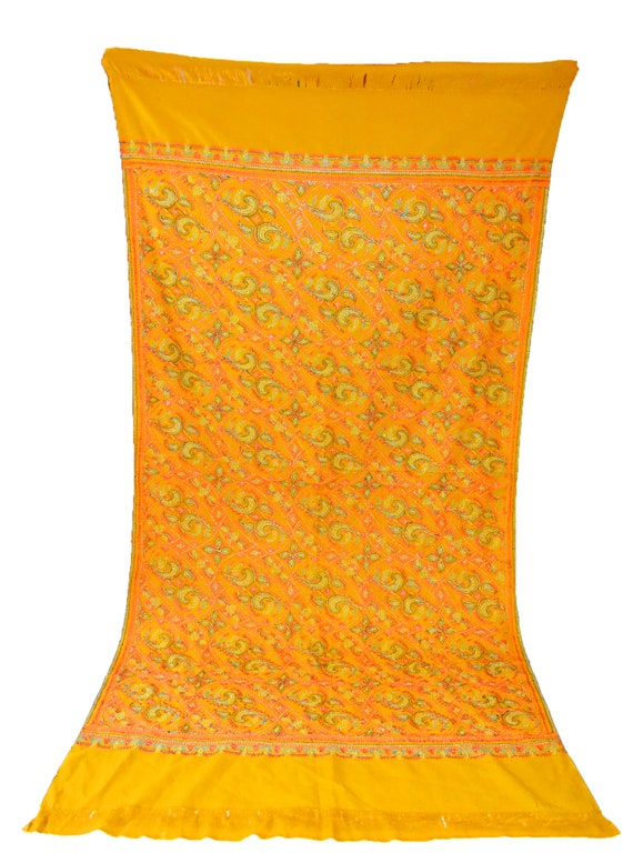 Luxurious Yellow Floral Cashmere Pashmina Shawl Delhi India