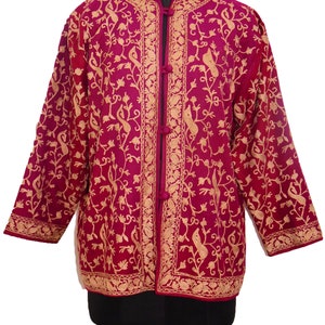 Vintage /Beautiful / Antique Eastern Indian / Kashmir Floral /Hand Embroidery /Boho Kashmir / Jacket / Girl&#39;s  /Woolen /Red & Pink /Jacket