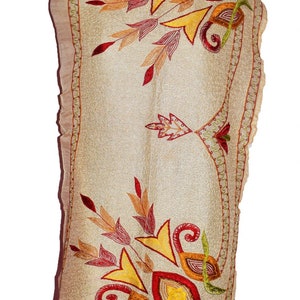 Antique Multi Floral Handmade Embroidery Indian 100% Pure Silk Fabric Vintage Dupatta Craft Stole Womens Long Hijab Scarf Style Indian Shawl
