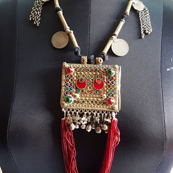 Vintage Beautiful Banjara Afghan Antique Old Coins Necklace Kuchi hand Beaded Rare Gypsy Boho Belly Dance Bellydance Tribal Pendants Afghan