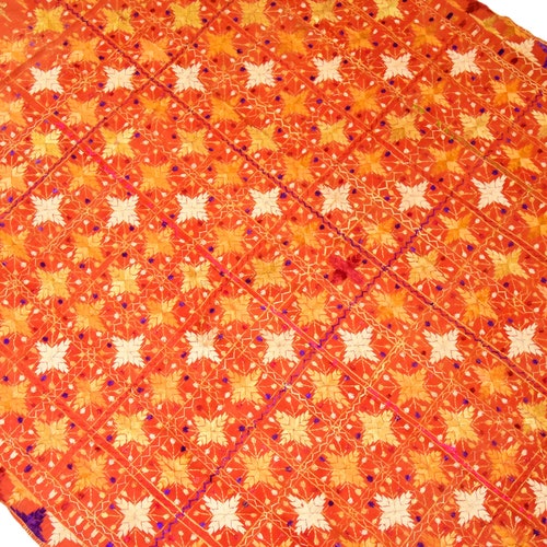 Antique Vintage Indian Very Old From Punjaba Textile Diamond Bagh shops Point Stitch Traditional Folk Hand Embroidered Work Phulkari Bagh Shawl L