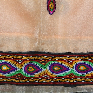Beautiful Antique Vintage Indian Gujarati Banjara Kutchi Saree Fabric Art Silk Hand Embroidery Rabari Mirror Work Free Shipping Worldwide