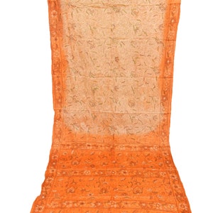 Authentic Beautiful Vintage Indian Kantha West Bengal Traditional Saree Old 100% Pure Silk Saree Handmade Embroidery Work Sarong Orange Sari