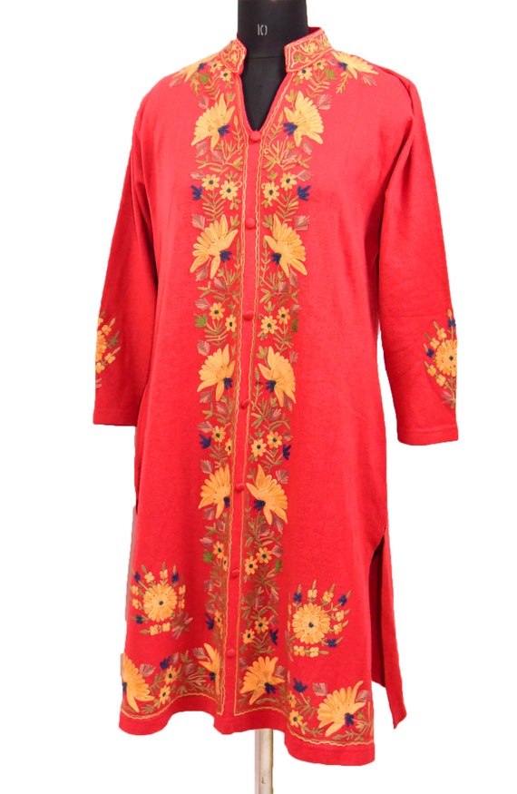 Ethnic Indian Kashmiri Vintage Long Red Dress Cas… - image 4
