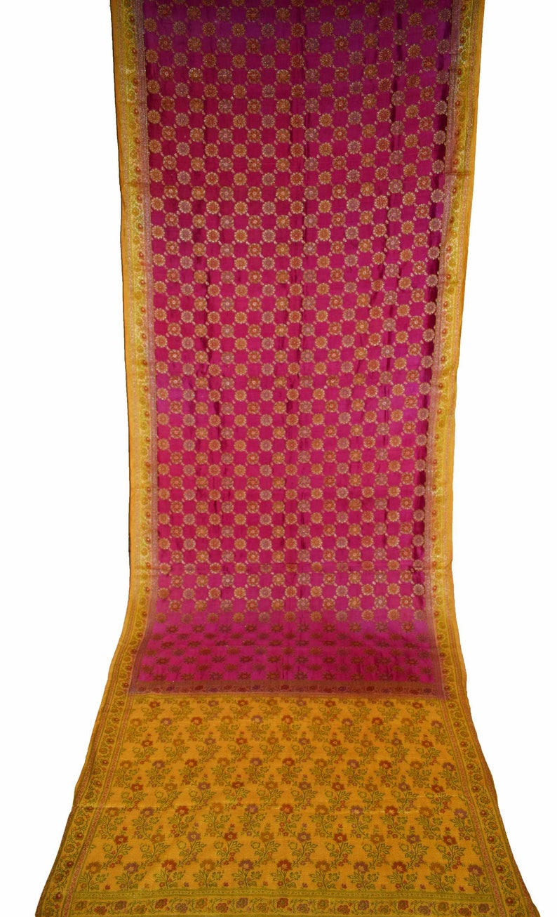 Antique Amazing Indian Vintage 100/% Pure Silk Border Gold Zari Handmade Bollywood Pink Saree Woven Sari Ethnic Used Craft Fabric Wear 5Yard