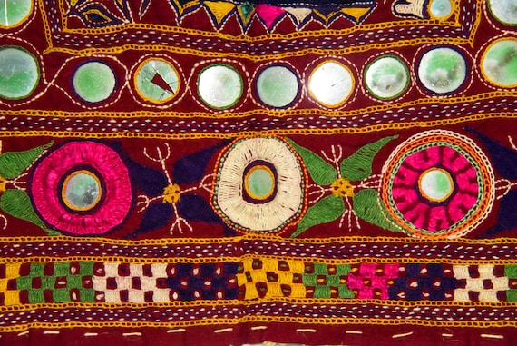 Vintage Banjara Gujarati Kutchi Rabari Handmade Embroidery Mirror