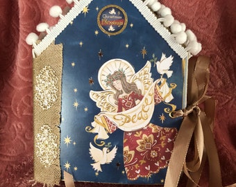 Angel with doves - small Christmas photo book in house shape