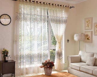 Elegant Sheer Curtains Window Curtains for Living Room Tulle Curtains Panels Embroidery Curtains for Bderoom Custom Sizes Available