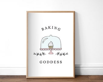 Baking Goddess Print, A4 or A5, Unframed, Love to Bake, Kitchen Sign, Gift for Baker, Cake Maker Print, Kitchen Decor