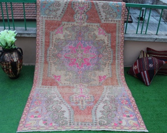 Alfombra turca, alfombra Oushak, alfombra de 7'x4', alfombra Boho, alfombra vintage, alfombra hecha a mano, alfombra desgastada, alfombra de área, alfombra de lana, alfombra Oushak, alfombra, alfombra
