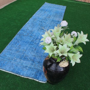 Blue runner rug, Turkish Runner Rug, Overdyed Runner, Hallway Rug, Blue Runner, Corridor Rug, Kitchen Rug, Stair rug, Tribal runner Rug, Rug