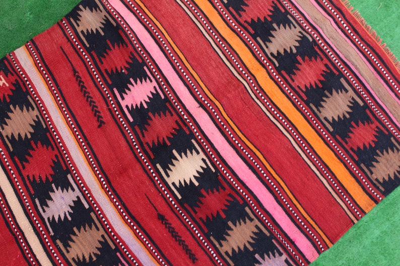 Kelim Rug Turkish Kilim Rug 4/'x3/' ft Handmade Kilim Rug Embroidery Rug FREE SHIPPING! Striped Hand Woven Kilim Rug Colorful Table Rug
