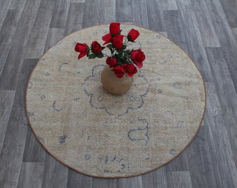 Round rug,Turkish rug, Decorative rug, Small rug, Bath rug, kilim rug, Vintage rug, Circle rug, Handwoven rug, Area rug, Boho rug, Faded rug