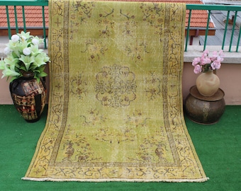 Tappeto turco sovratinto, tappeto giallo, tappeto Kilim! tappeto 4x7, tappeto turco, tappeto vintage, tappeto oushak, tappeto sovratinto giallo, tappeto Area, tappeto Kilim, tappeto