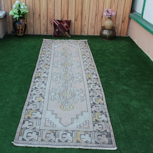 Turkish Runner Rug, Oushak Runner, FREE SHIPPING!, 3&#39;x9&#39;Rug, Distressed Runner Rug, Oushak Hallway Rug, Vintage Runner, Runner Rug, Runner