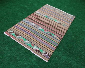 Alfombra Kilim turca, alfombra pequeña, alfombra de área, alfombra de lana, alfombra hecha a mano vintage, alfombra 5x3, Kilim pequeño Boho, alfombra decorativa, alfombra de dormitorio, alfombra de entrada,