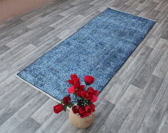 Alfombra azul, alfombra turca, alfombra vintage, alfombra de salón, alfombra Kilim, alfombra azul sobreteñida, alfombra decorativa, alfombra de área, corredor azul, alfombra, alfombra de cocina