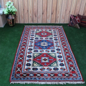 Turkish Rug, Oushak rug, 4&#39;x7&#39; Rug, Handmade rug, Wool rug,  Area Rug, Vintage Rug, Decorative rug, Livingroom rug, Tribal Rug, Boho rug,
