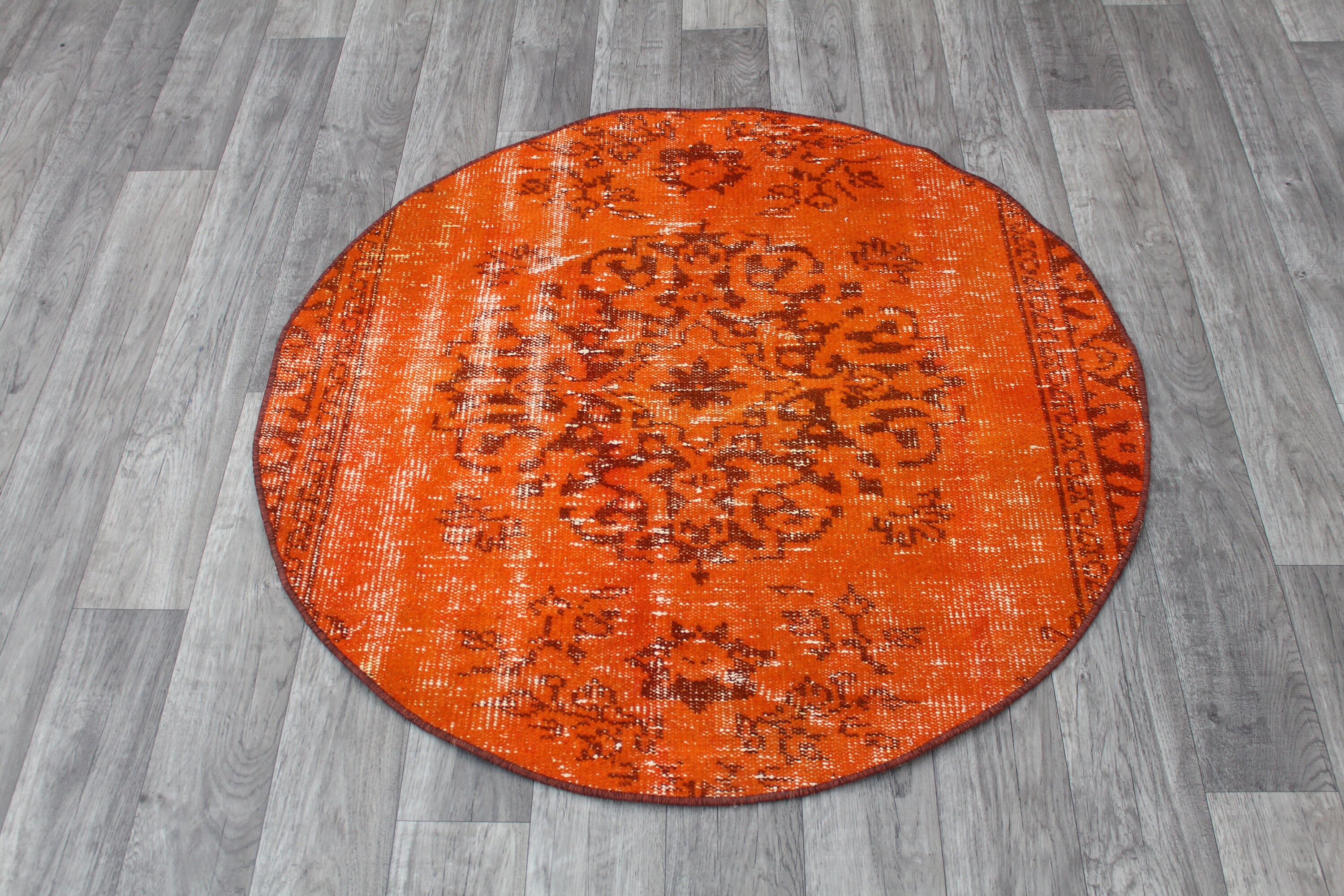 Turkish Round rug Circle rug Orange round rug Doormat rug Etsy