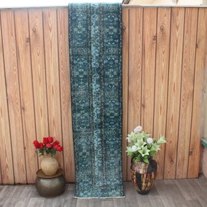 Narrow Runner,  Blue runner rug, Turkish Runner Rug, Kitchen Rug, Hallway Rug, Stiched Runner, 1.8&#39;x9&quot;Rug, Patchwork  Runner, Corridor Rug
