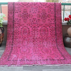 Turkish Rug, Pink Rug, 4x7 Rug, Overdyed Rug, Oushak Rug, Kilim Rug, Boho Rug, Living room Rug, Area Rug, Pink Rugs, Vintage rug,  rug