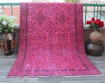 Tappeto turco, tappeto rosa, tappeto 4x7, tappeto sovratinto, tappeto Oushak, tappeto Kilim, tappeto Boho, tappeto soggiorno, tappeto area, tappeti rosa, tappeto vintage, tappeto