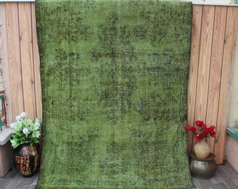 Turkish Large Rug, Large green rug, Overdpyed green rug, Livingroom Rug, 6x10 Rug, Large Rug, Green Rug, Vintage Rug, Area Rug, Boho rug,