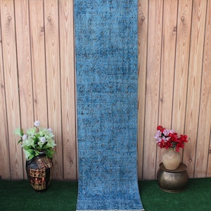 Narrow Blue Runner Rug, Turkish Runner Rug, Corridor rug, 2x9 Rug, Vintage Runner, Stair Rug, Hallway rug, Kitchen Rug, Homedecor blue Rug,