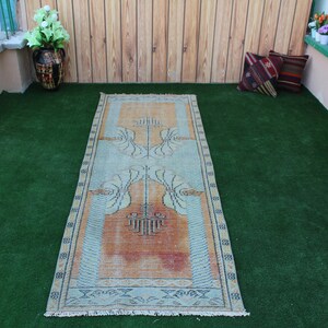 Turkish runner rug, Oushak Runner Rug, 3x8 Rug, Vintage runner  Rug, Kitchen  Rug, boho Runner Rug, Muted Rug, Hallway rug, Corridor rug,Rug