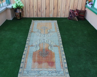 Turkish runner rug, Oushak Runner Rug, 3x8 Rug, Vintage runner  Rug, Kitchen  Rug, boho Runner Rug, Muted Rug, Hallway rug, Corridor rug,Rug