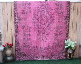 Pink large Rug, Large Turkish Rug, Livingroo Rug, 6x9 Rug, Overdyed Rug, Pink Rug, Oushak Rug, Decorative Rug, Area Rug, Kilim Rug, Rugs