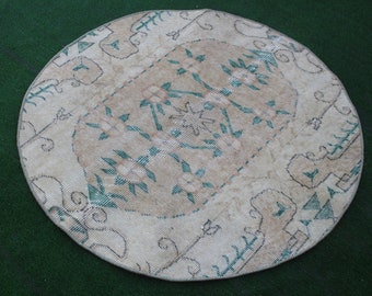 Round rug, Turkish rug, 3x3 rug, Small rug, Bath rug, kilim rug, Vintage rug, Circle rug, Handwoven rug,  Area rug, Decorative rug, Rug, Rug