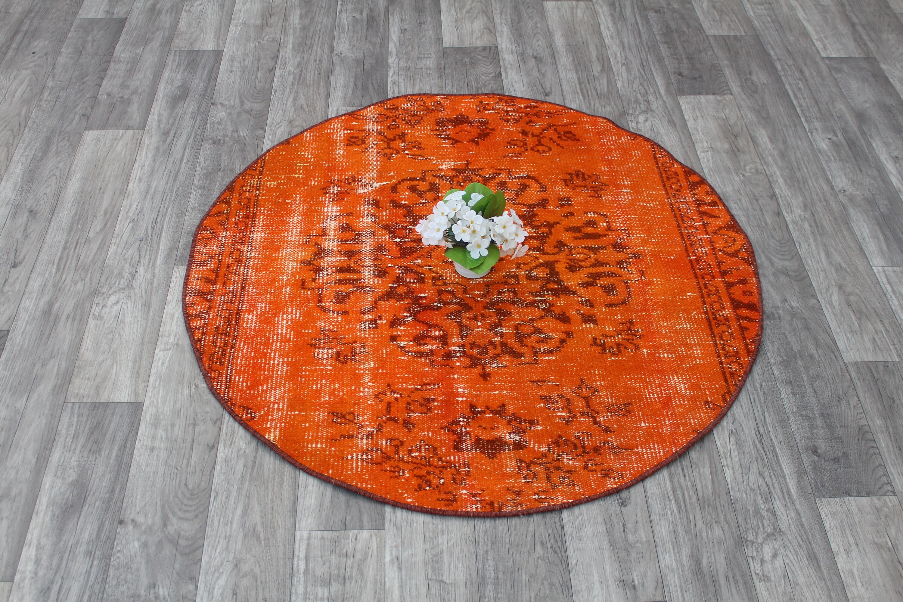 Turkish Round rug Circle rug Orange round rug Doormat rug Etsy