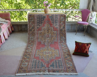 Vintage rug, Turkish Rug, Area rug, 7'x4'rug, Oushak Rug, Bohemian Rug, Muted Rug, Home living Rug, Decor Rug, Distressed Rug, Kitchen Rug